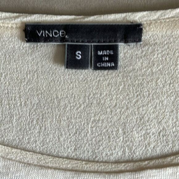 Vince Women’s Linen Silk Long Sleeve Tee Ivory – Layered Hem Size S - Picture 6 of 10